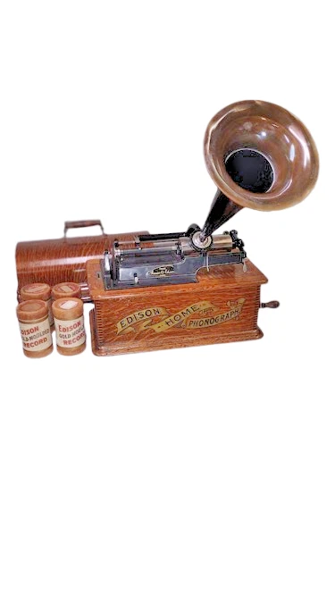 Edison Home Model B Phonograph with 14 Inch Brass Bell Horn and Cylinders